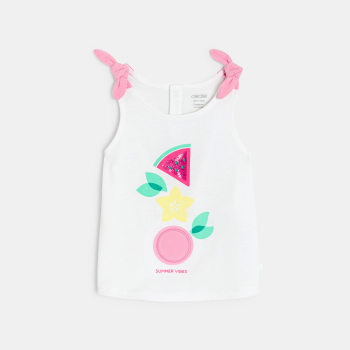 قميص داخلي أبيض مرسوم عليه فاكهة للطفلة الرضيعة